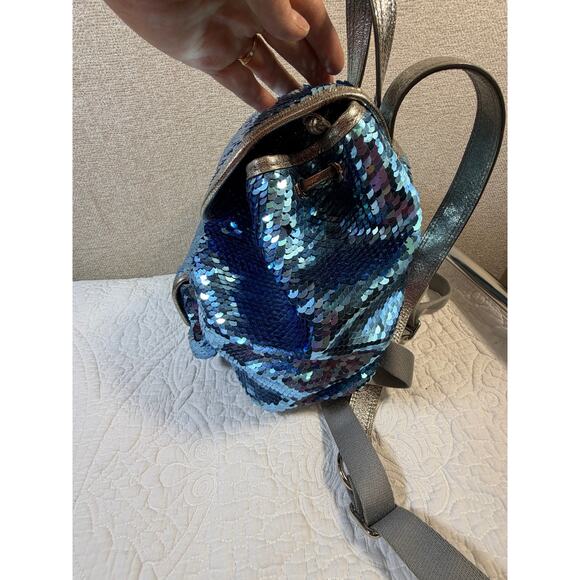 Coach Women’s Blue Poppy Sequin Backpack Signature Glitter Travel Bag Designer - Picture 12 of 13